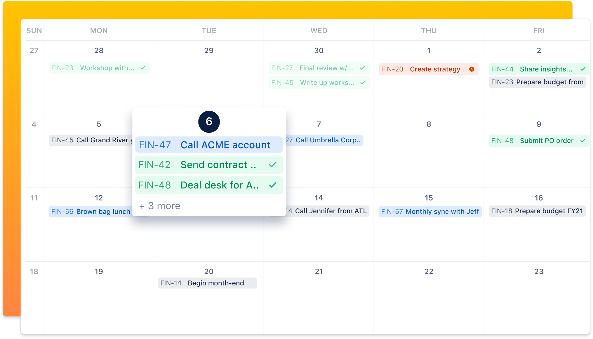 Capture d'écran du calendrier